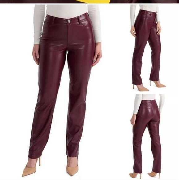 Joie Faux Leather Marron Straight Leg Pants Size 12 - Picture 1 of 11